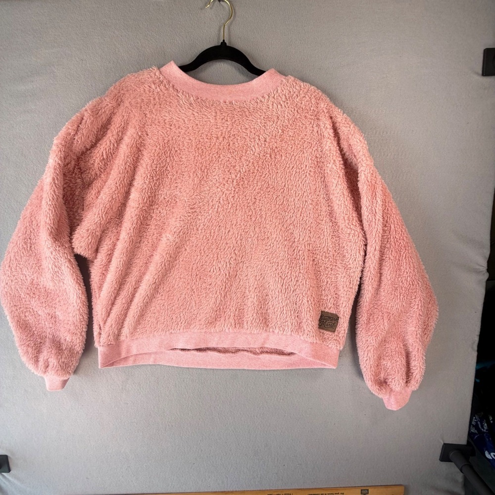 Southern Marsh Sherpa Pullover Pink Fuzzy Teddy Fleece Crewneck Womens XL